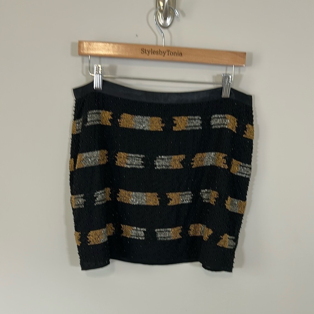 Gryphon New York Black Silver Gold Beaded Mini Skirt Embellished Sz L